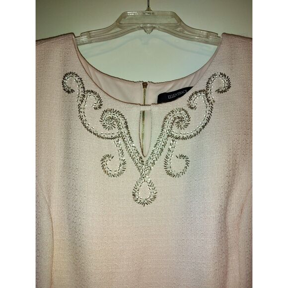 Ellen Tracy Dress 22W Light Pink Embroidered Beaded Zip Up Office Wedding Tea - Picture 2 of 11